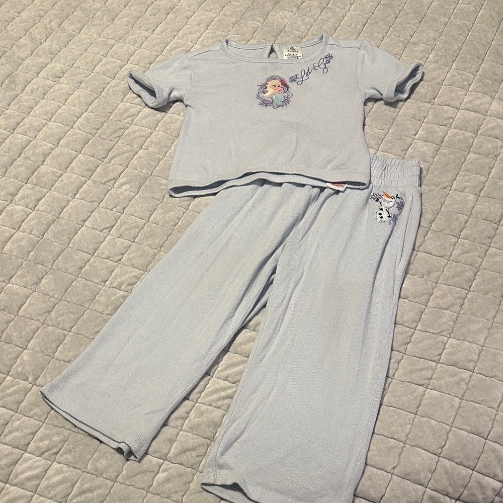 Disney Parks Frozen Matching Set Elsa and Olaf pants and short sleeve shirt sz 4
